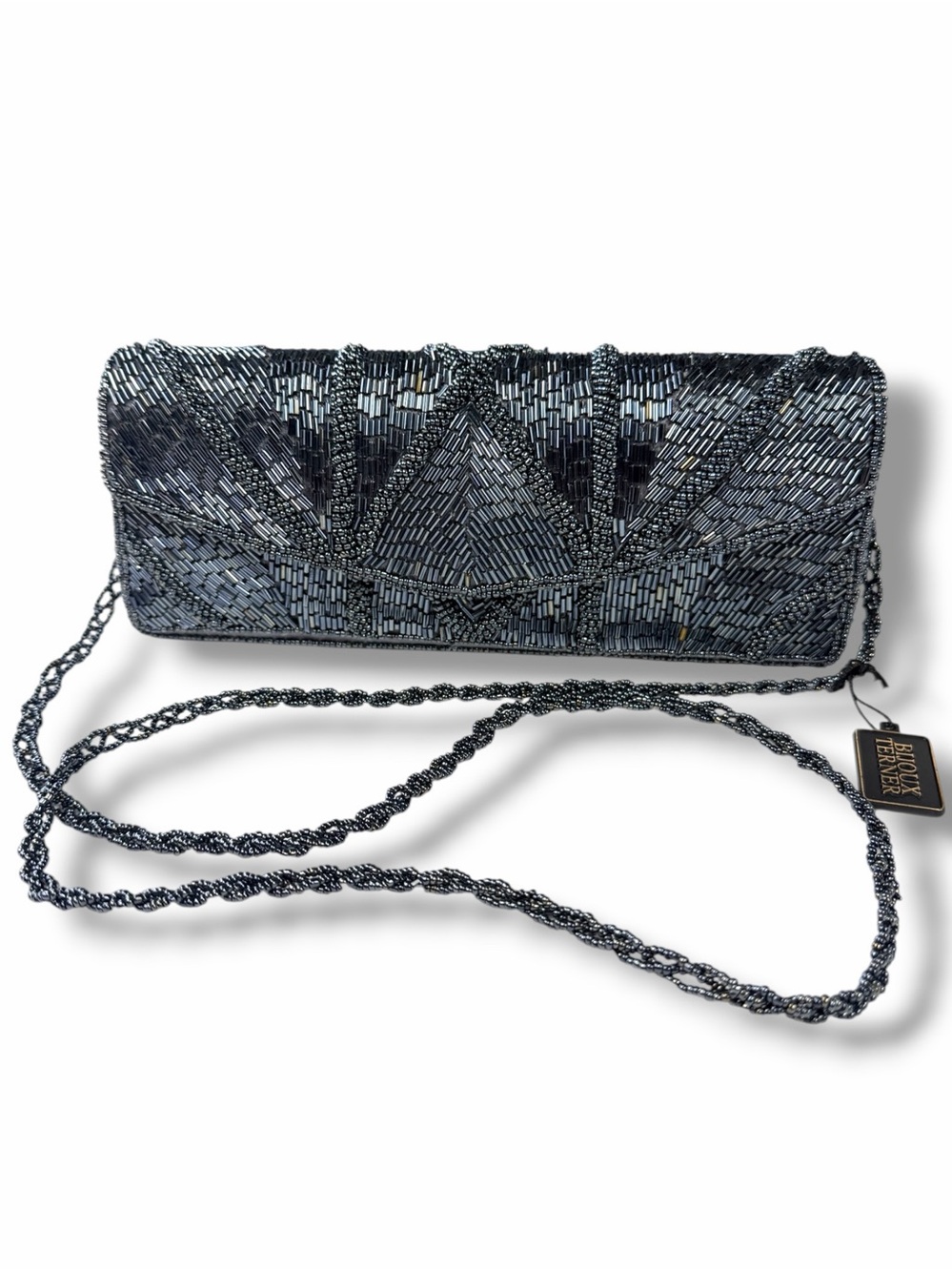 NWT DeadStock Vintage 90s Bijoux Terner Silver Grey Gunmetal Beaded Bag